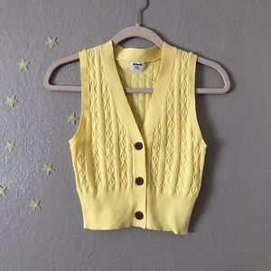 Pastel Yellow textured knit button down sweater vest
